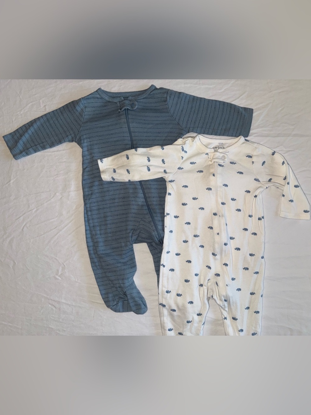2/$15 blue and white carters sleeper / footies lot | 6 months